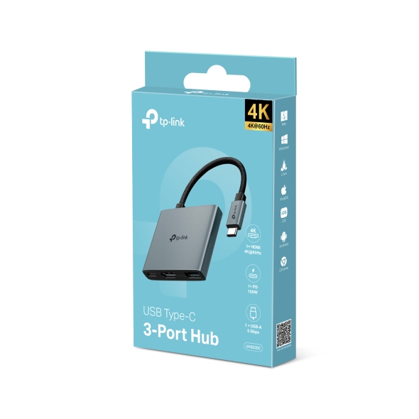 TP-Link UH3020C USB Type-C 3 in 1 USB 3.0 5Gbps Data Transfer USB A HDMI 4K@60Hz 100W PD Hub - Image 2