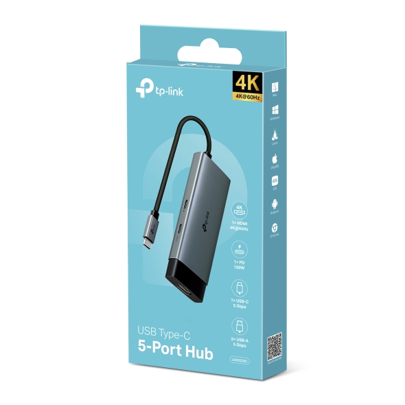 TP-Link UH5020C USB Type-C 5 in 1 USB 3.0 5Gbps Data Transfer 2 x USB A 1x USB C HDMI 4K@60Hz 100W PD Hub - Image 2