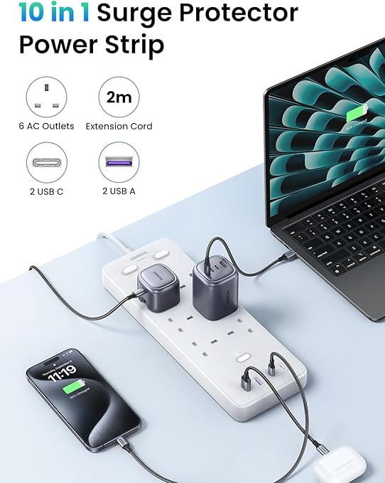 UGREEN 35011 6-Outlet Surge Protector Master Switch Extention Code With PD65W - Image 8