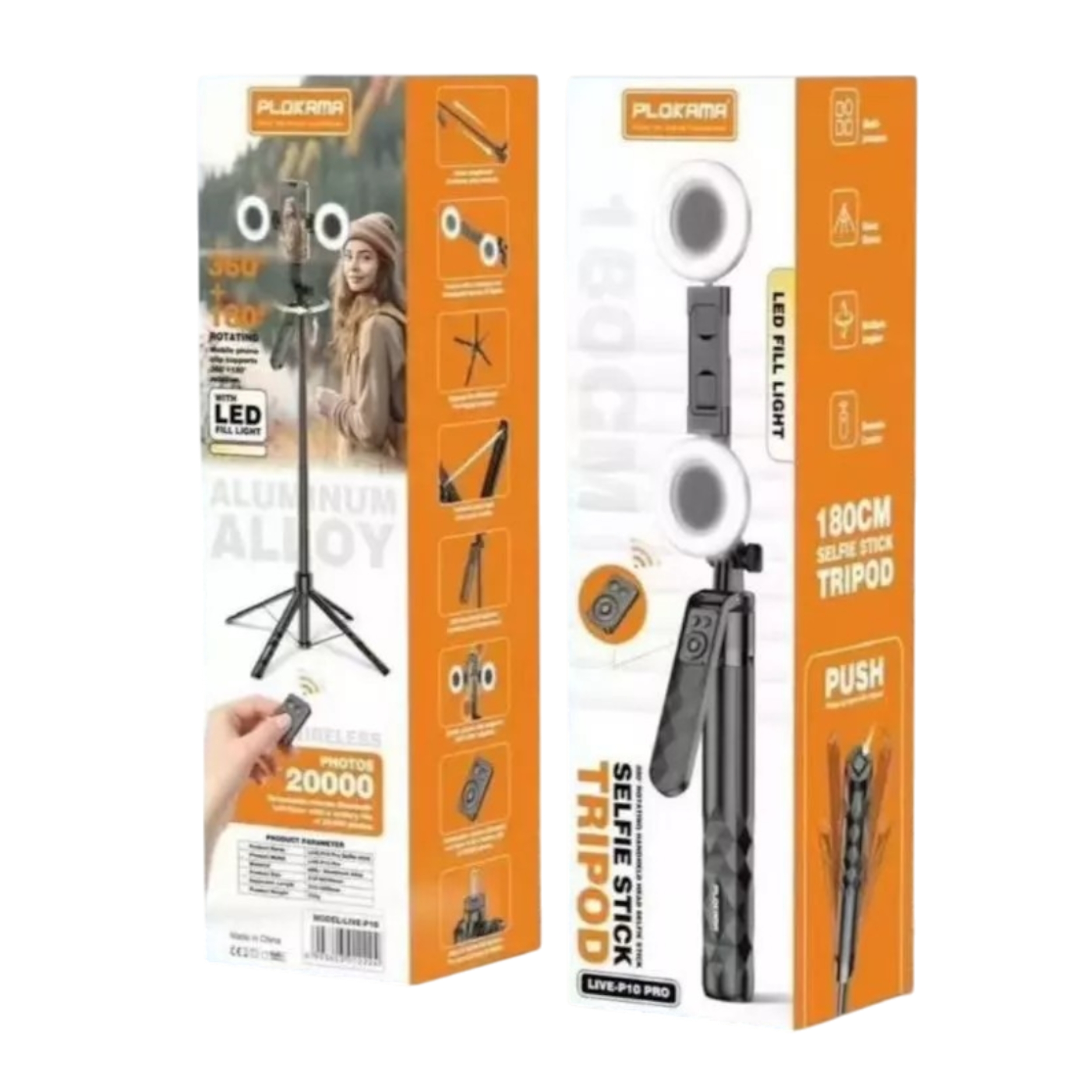 Plokama Live-P10 Pro Selfie Stick Tripod With LED Fill light And Bluetooth Remote - Image 4