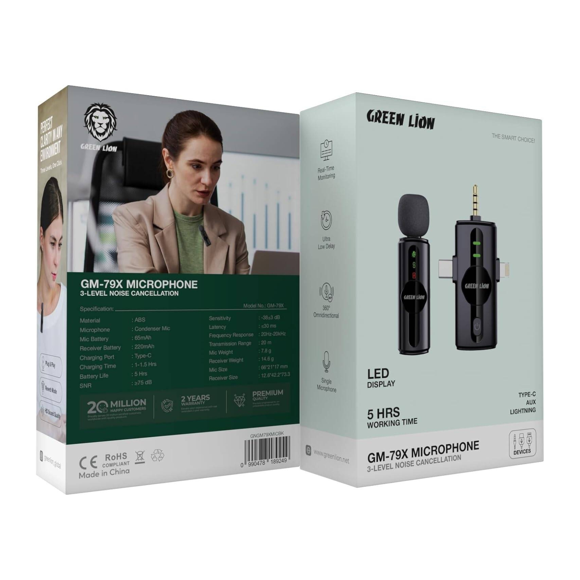 Green Lion GM-79X Noise Cancellation Microphone Type-C AUX and Lightning - Image 3
