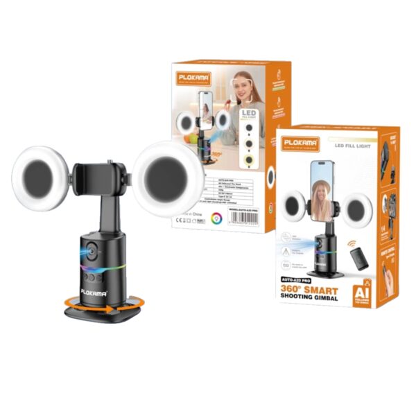 Plokama AUTO-A20 Pro Gimbal Auto Face Tracking 360 Smart Shooting Gimbal with – 2 Lights - Image 2