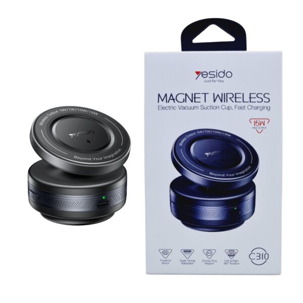 Yesido C310 Magnet Wireless Electric Vacuum Suction Cup 15W Wireless Charger - Image 2