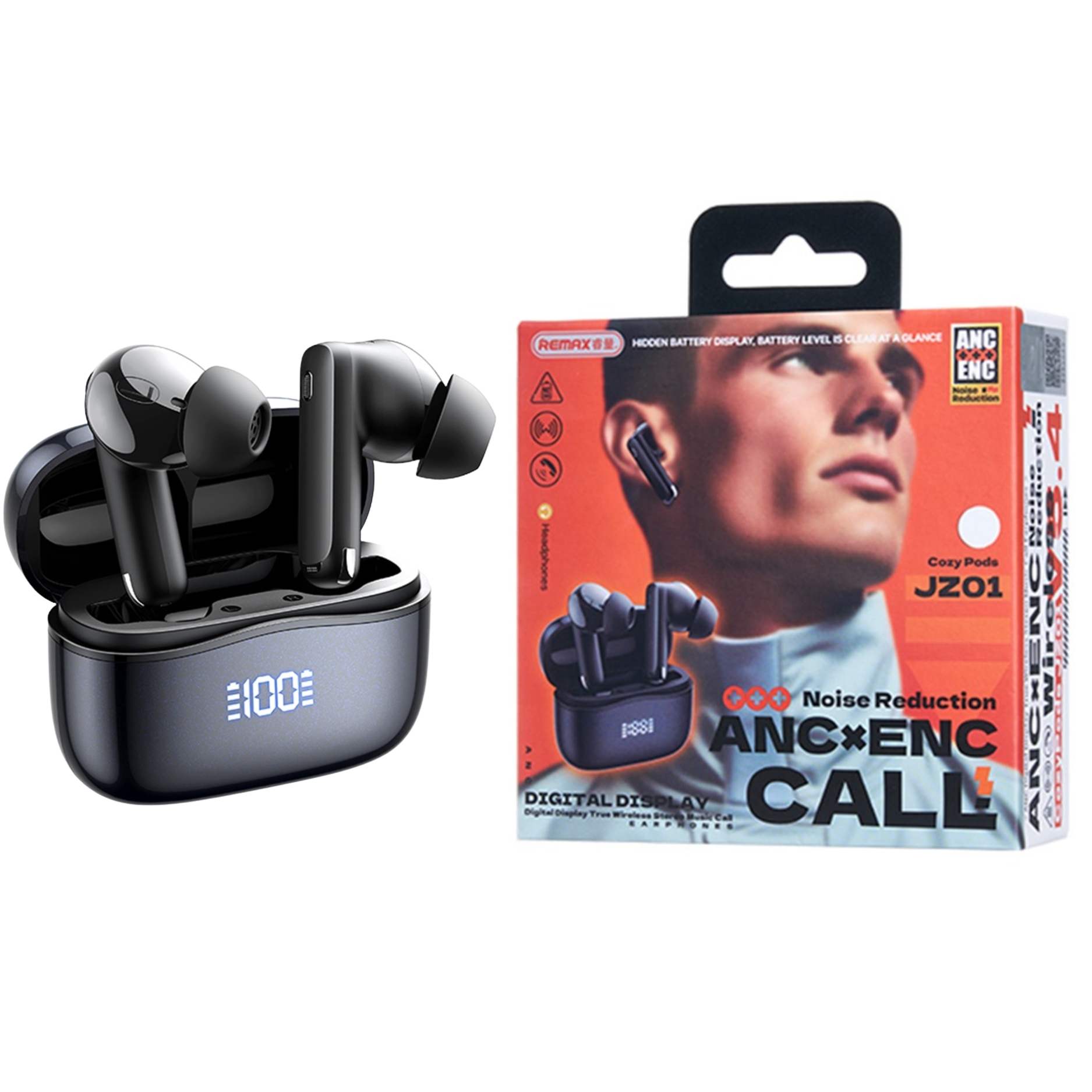Remax JZ01 ANC ENC Noise Reduction HiFi Sound Bluetooth-Compatible Earphones - Black - Image 2