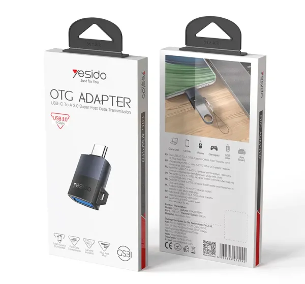 YESIDO GS31 OTG Adapter USB 3.0 to Type-C 18W Fast Charging Aluminum Alloy Converter - Image 2