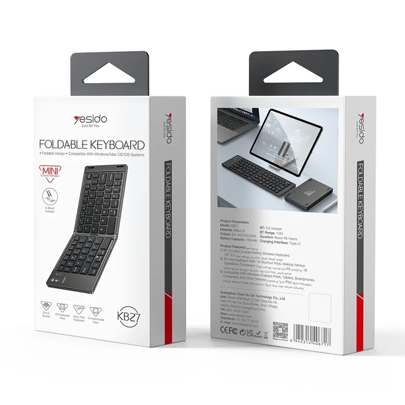 YESIDO KB27 Ultra Slim Mini Two Fold Bluetooth Keyboard - Image 2