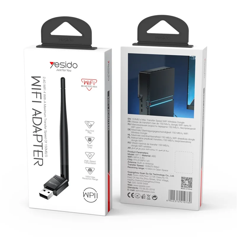YESIDO WP11 150Mbps High Speed WiFi4 Wireless Dongle USB Adapter with External Antenna - Image 2