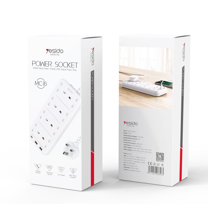 YESIDOMC16 2 Meter MAx 3250W capacity 8 AC ports Power Socket with PD and QC fast charging USB ports - Image 2