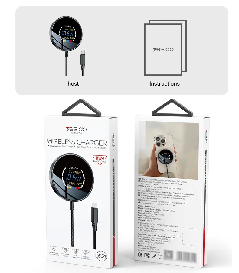 Yesido DS28 15W Smart Digital Display Magnetic Wireless Charger - Image 2