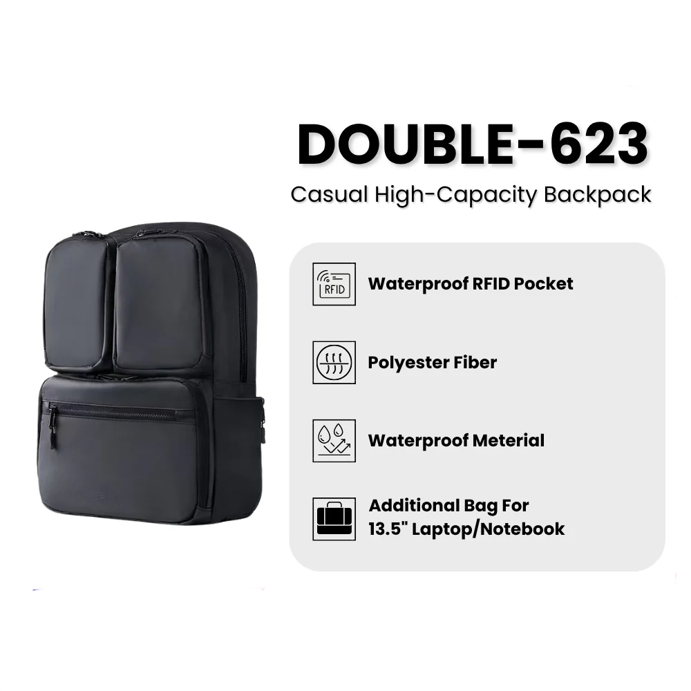 REMAX - DOUBLE-623 Business Casual High-Capacity Backpack - Black - Image 3