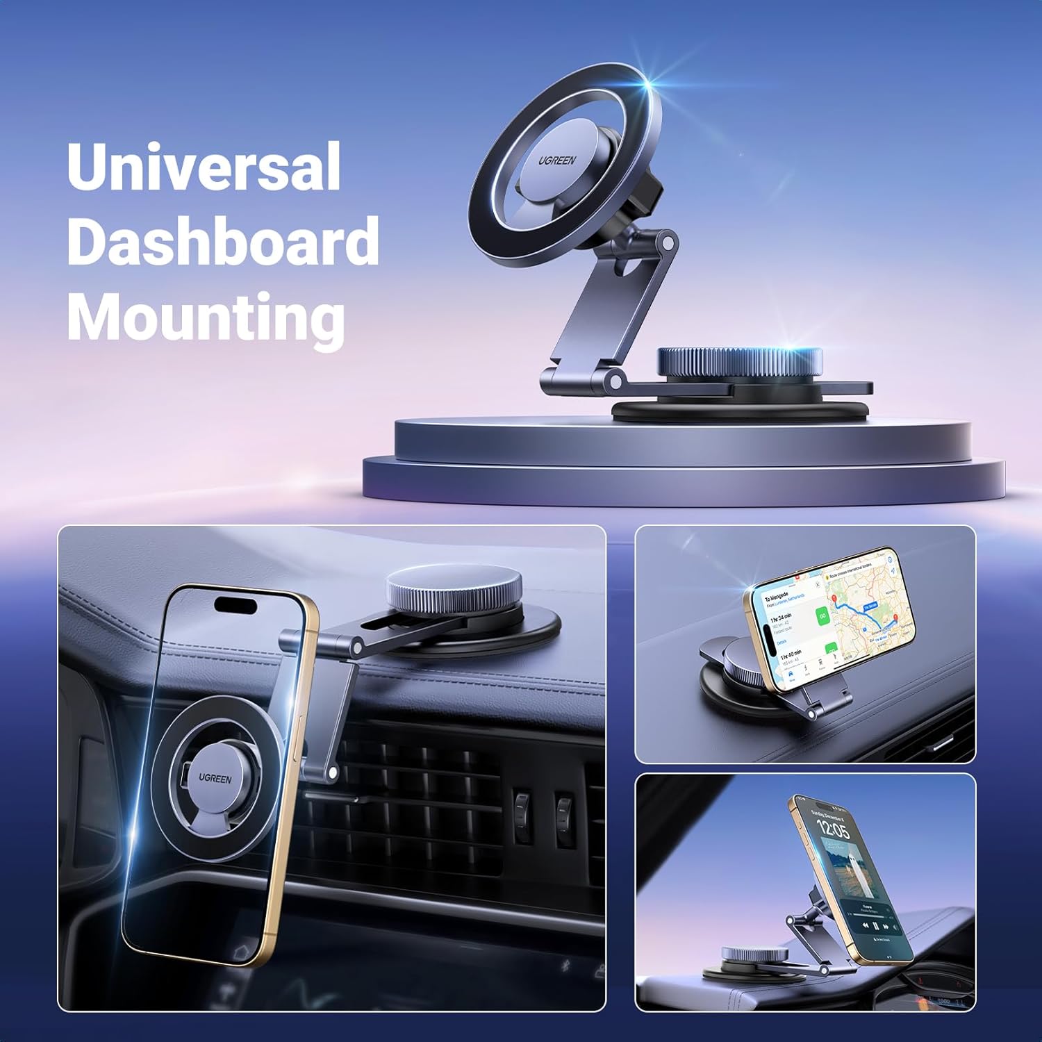 UGREEN 45577 Magnetic 360 Rotatable + Retractable Metal Car Phone Holder - Image 5