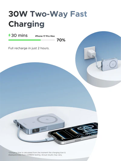 UGREEN 65958B 10000mAh 25W Qi2 Magflow Magnetic Wireless Power Bank PB773 - Image 3