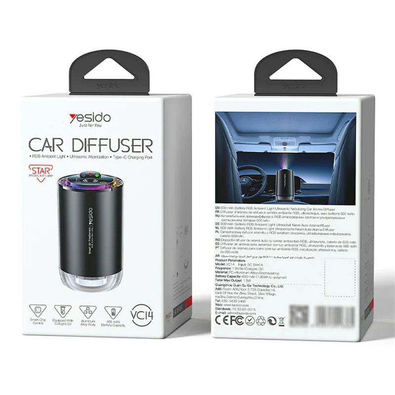 Yesido VC14 RGB Ambient Car Diffuser with Ultrasonic Atomization & Type-C Charging - Image 2