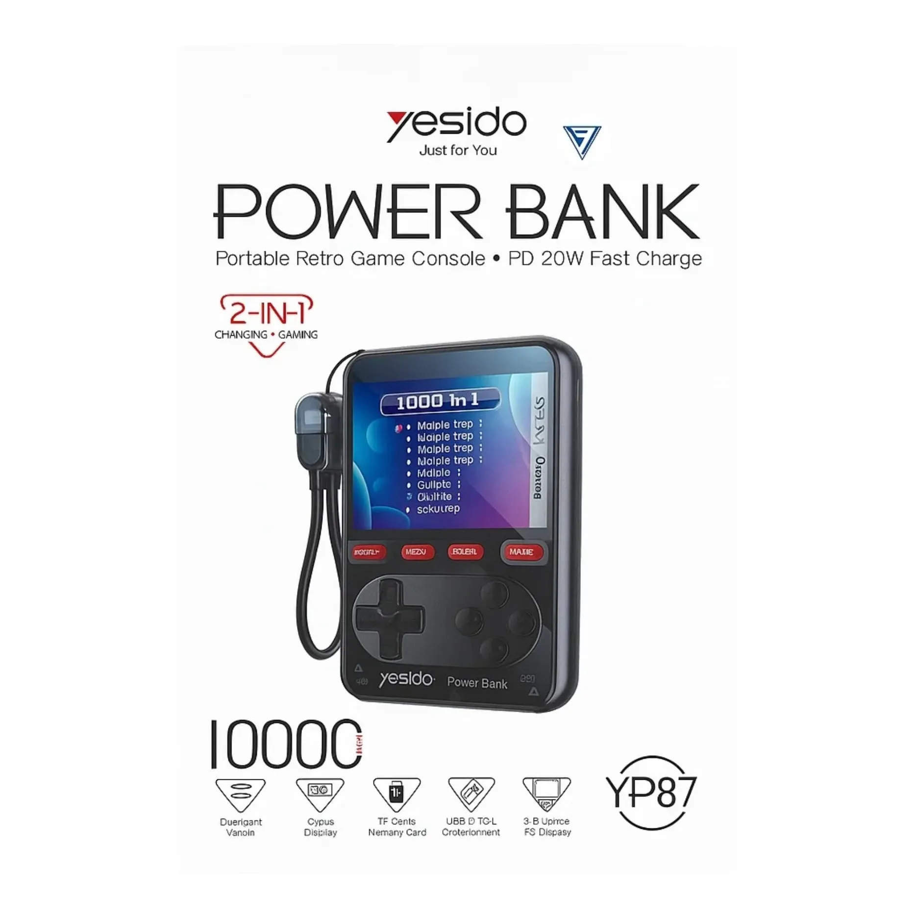 Yesido YP87 2in1 PD 20W 10000mAh Power Bank with Portable Retro Game Console - Image 2