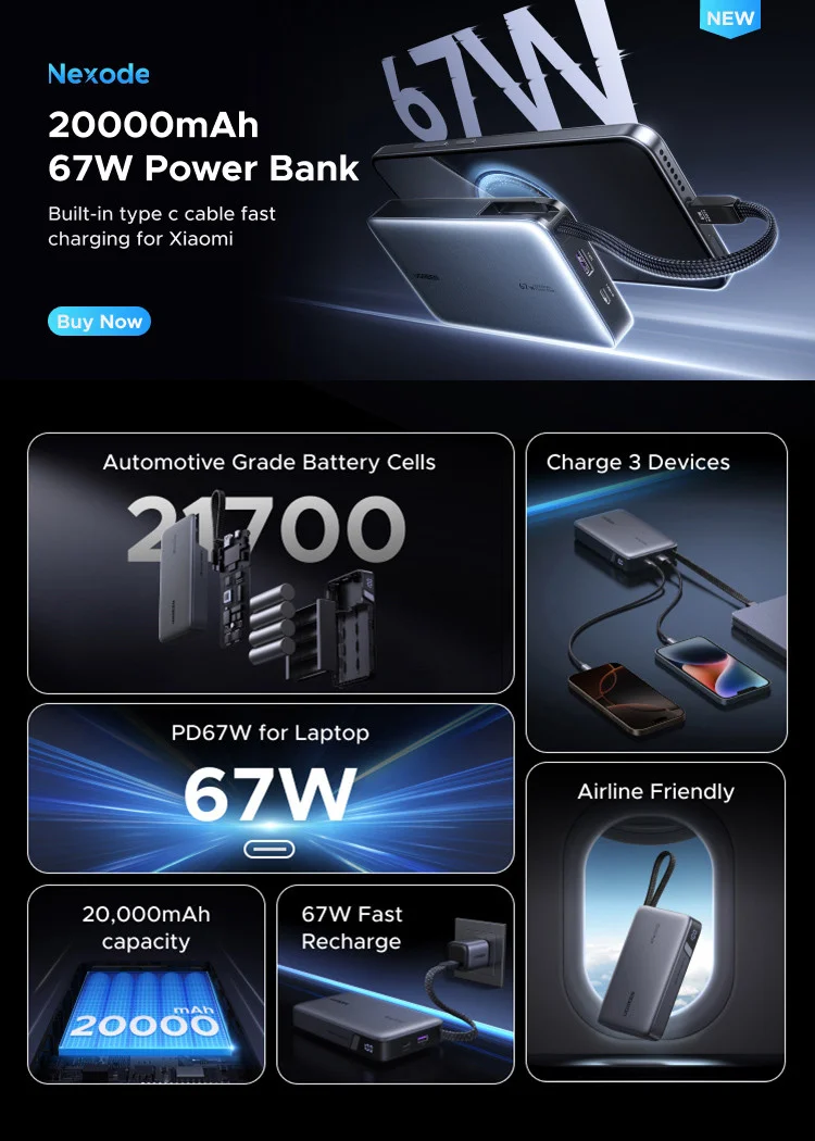 UGREEN 55996B Nexode 67W 20000mAh Fast Charging Power Bank - Image 5