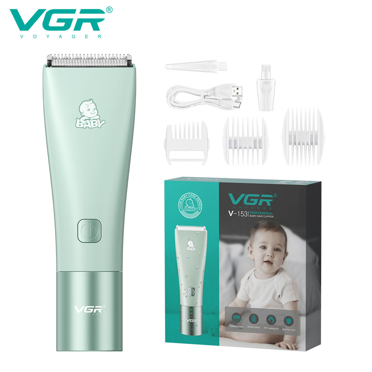 VGR V-153 Low Noise Professional Ceramic Blades Baby Hair Trimmer for Kids