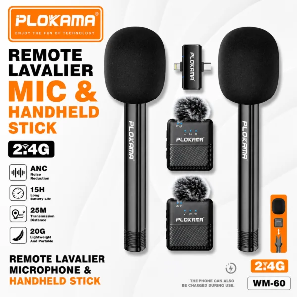 Plokama WM-60 Remote Lavalier Microphone & Handheld Stick