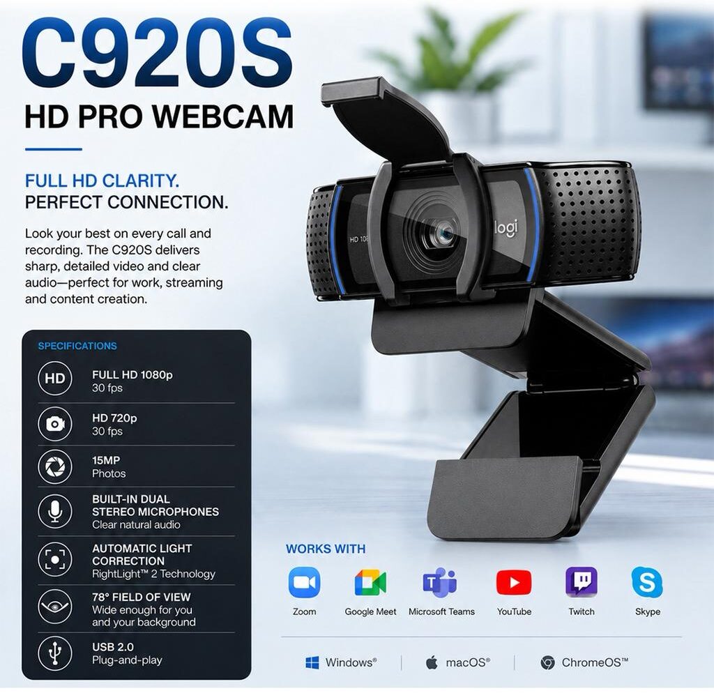 Logitech C920S HD Pro Webcam