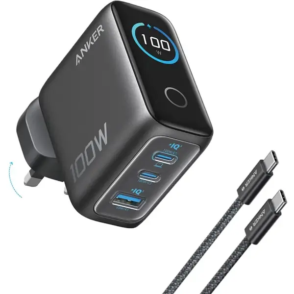 Anker B121BKZ1 3-Port 100W PD Fast Charging GaN USB-C Charger