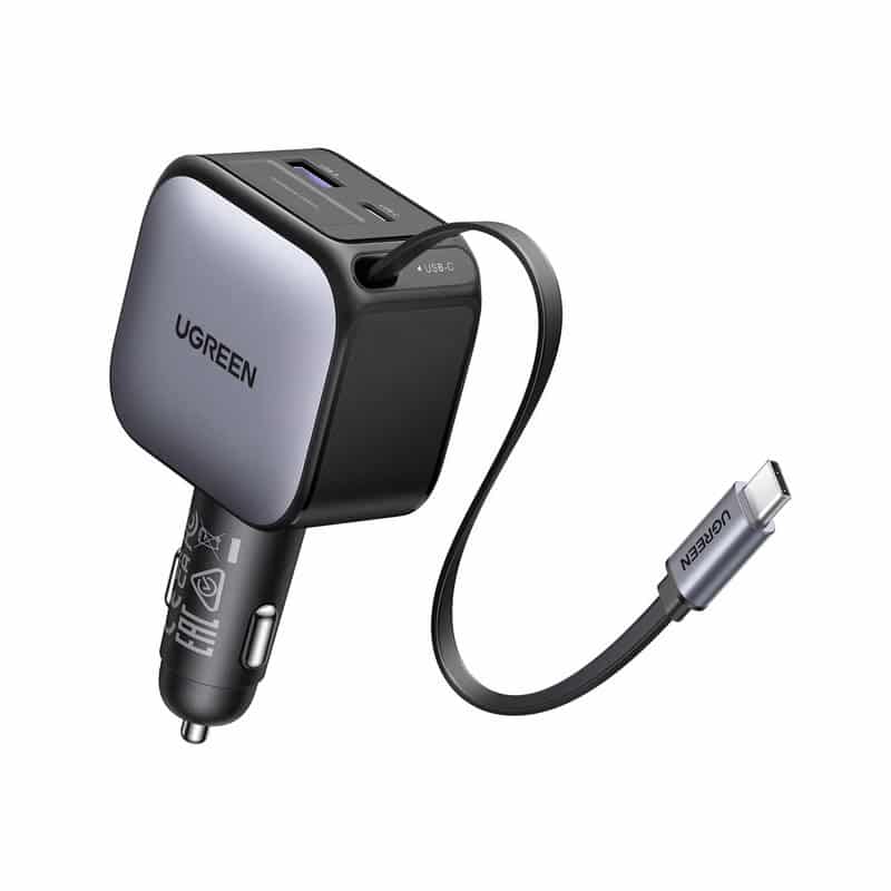 UGREEN 55909B 90W Retractable Cable With Type-C+USB Car Charger