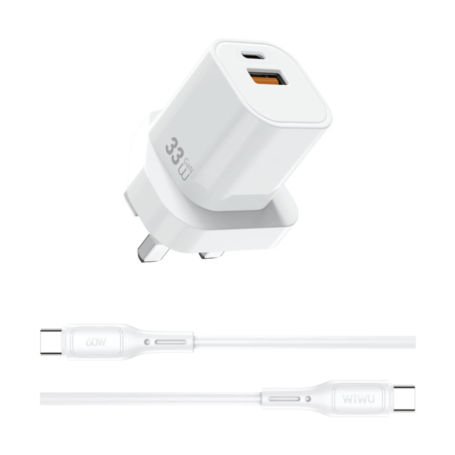 WiWU Wi-G018 33W Cube GaN Fast Charger Combo Type-C to Typ-C Cable