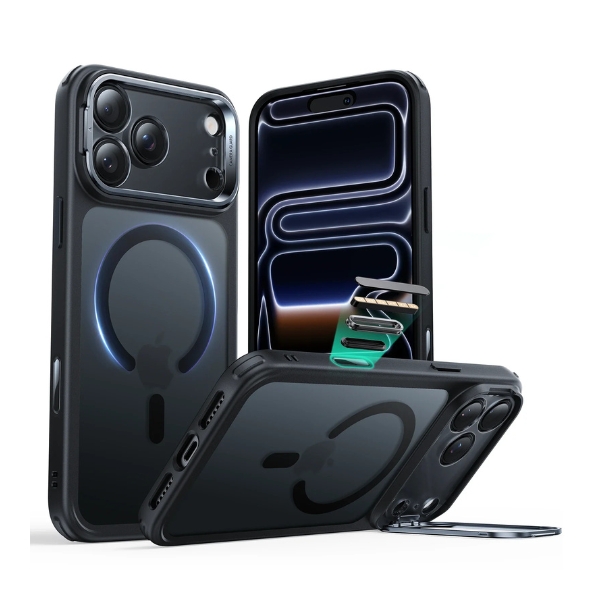 ESR Classic Hybrid Frosted Black MagSafe Case with Stash Stand for iPhone 17 Series
