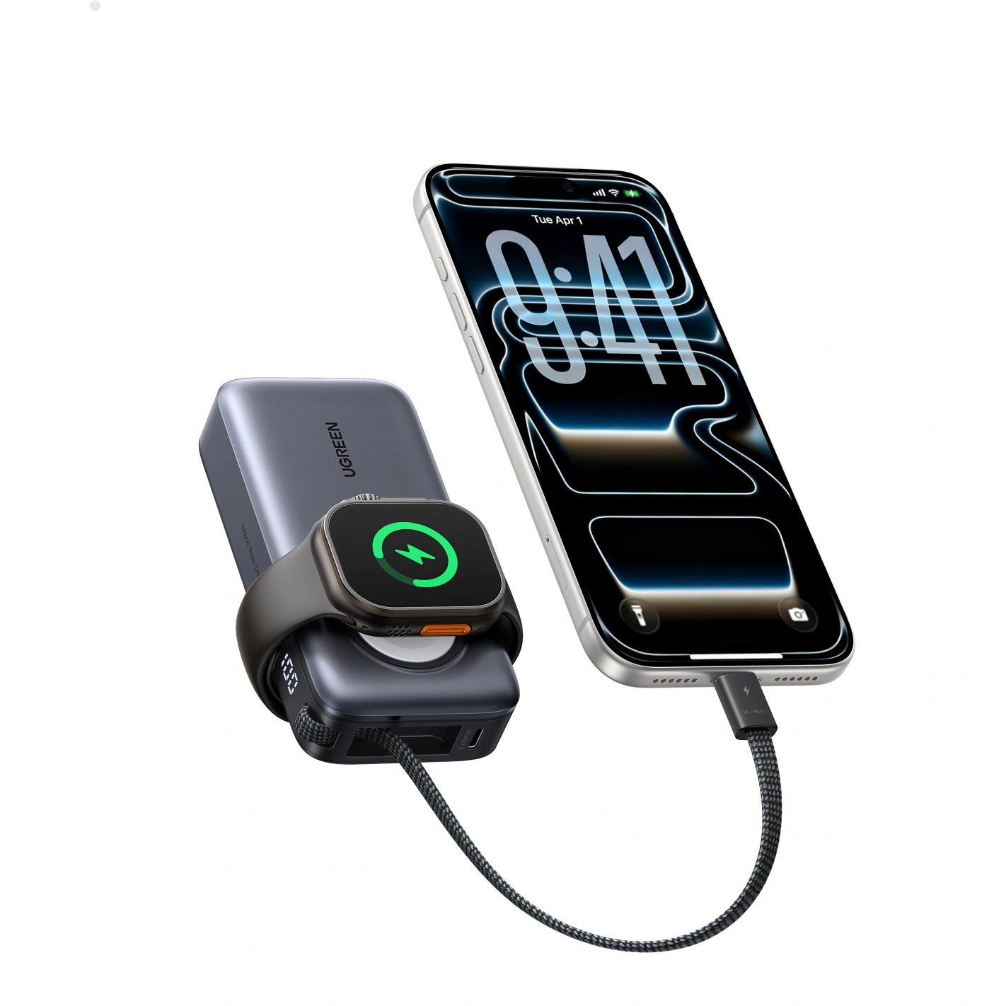 UGREEN 55434B 10000mAh 30W + Magnetic Apple Watch & Inbuilt Type-C Cable Fast Charger Power Bank