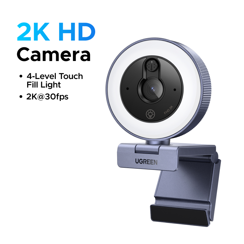 UGREEN 65857 2K Webcam with 4-Level Ring Light