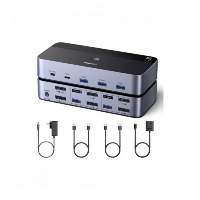 UGREEN 55851 8K@60Hz Displayport KVM Switch 2 Monitors 2 Computers Aluminum